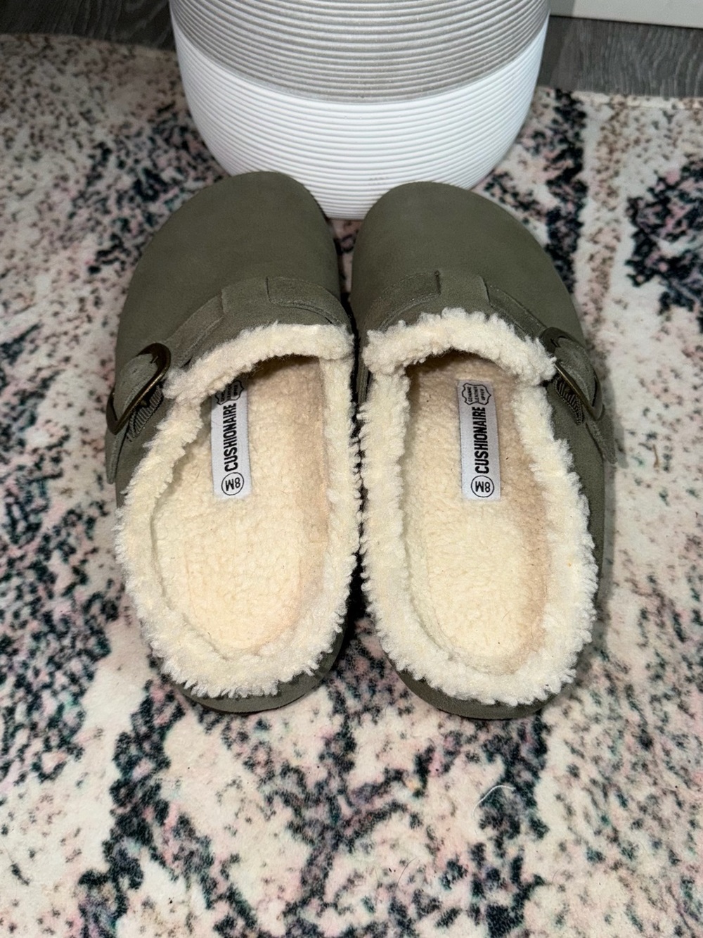 Olive Green Faux-Suede Shearling-Lined Mule - Picture 2 of 3